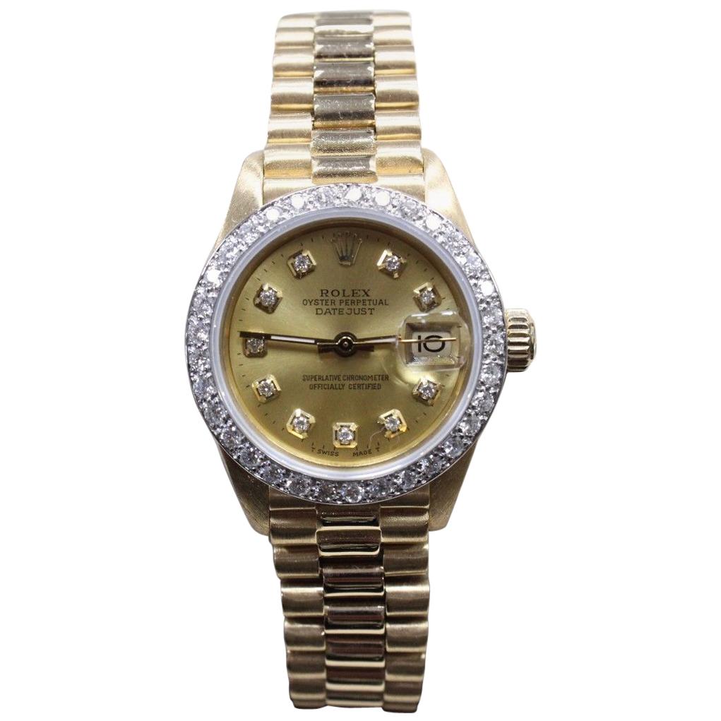 Rolex Ladies President 18 Karat Yellow Gold 6917 Diamond Dial and Diamond Bezel